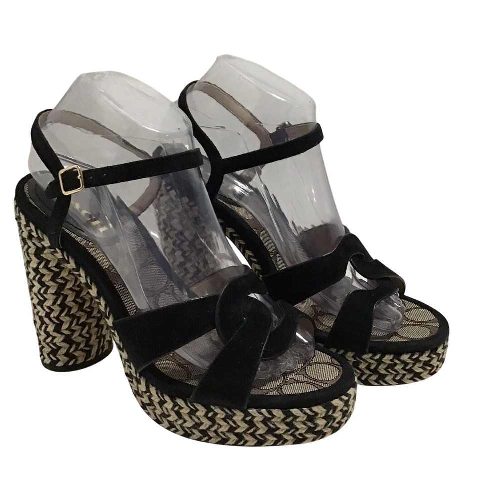 Coach Black Suede Upper Talina Platform Dress Adjustable Buckle Sandal Sz 9‎